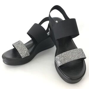 Patrizia Spring Step Sparkle Rhinestone Wedge Sandals Black NEW Size 9 NWOT